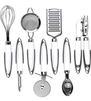 Kitchen Utensil Set - Cooking Stainless Steel Utensil Set - Kitchen Gadgets Cookware Set - Kitchen Tools Set with Soft Touch White Handles