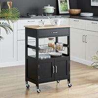 Black Rolling Kitchen Storage Trolley with Drawer & Basket