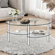 Oval Coffee Table 3-Tier Tempered Glass & Chrome Base Clear Living Room