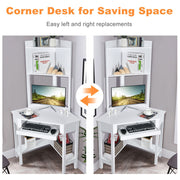 White Corner Computer Desk with Hutch & Keyboard Tray