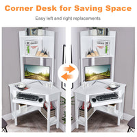 White Corner Computer Desk with Hutch & Keyboard Tray