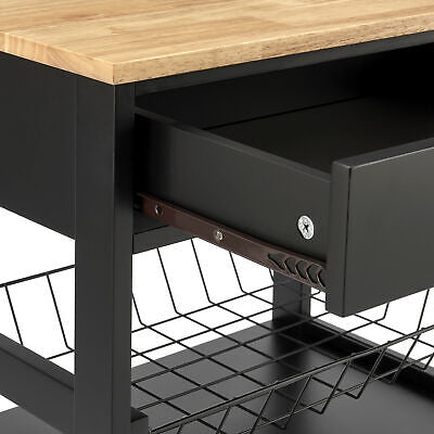 Black Rolling Kitchen Storage Trolley with Drawer & Basket