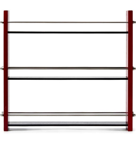 Wood Spice Rack with 21 Empty Jars and Labels, 3 Tier Freestanding Organizer Shelf Display Stand with Rails for Countertop, Cabinet, Kitchen, Pantry - Red and Black