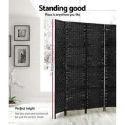 8-Panel Black Pine & Woven-Paper Folding Room Divider