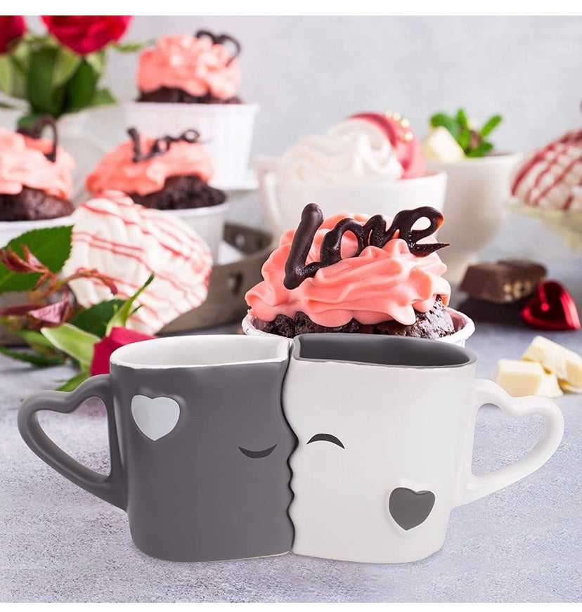 Coffee Mugs/Kissing Mugs Bridal Pair Gift Set for Weddings/Birthday/Anniversary with Gift Box (Grey)