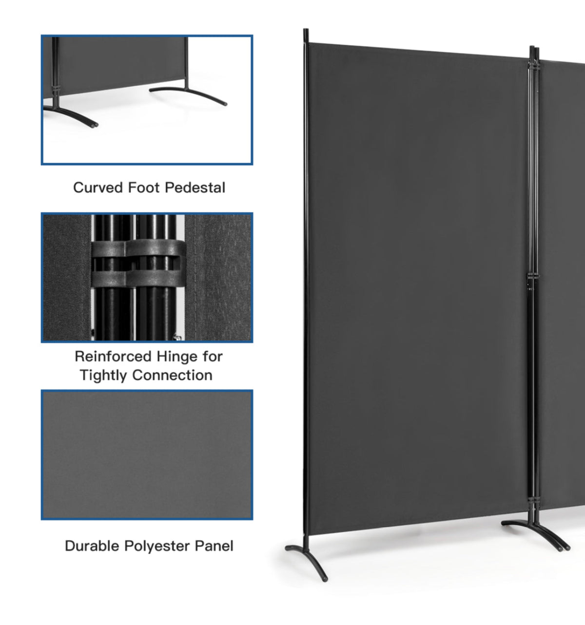 3-Panel Wood & Steel Folding Privacy Screen – 4 Colours