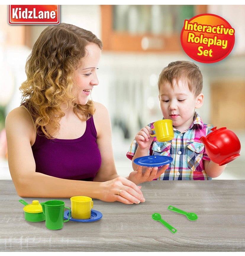 Kidzlane Play Tea Set 15+ Durable Plastic Pieces Safe and BPA Free for Children's Tea Party and Fun
