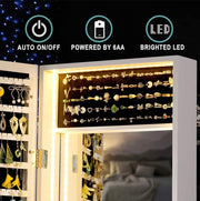 LUXFURNI Black 79-LED Standing Mirror Jewellery Cabinet