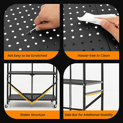 3-Tier Foldable Rolling Metal Storage Cart