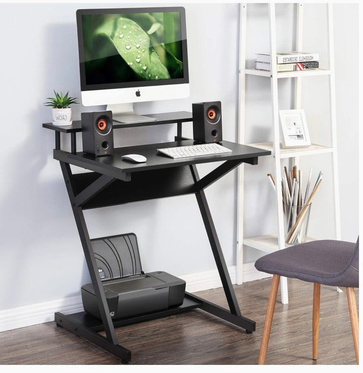 Computer Desk with Storage Shelf Modern Study Writing Table fit Working/Eating/Gaming for Small Spaces Black