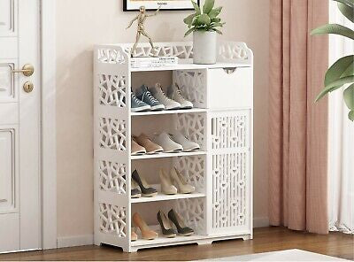 Wood-Plastic Shoe Cabinet with Drawer & Boot Compartment – 2 Colours