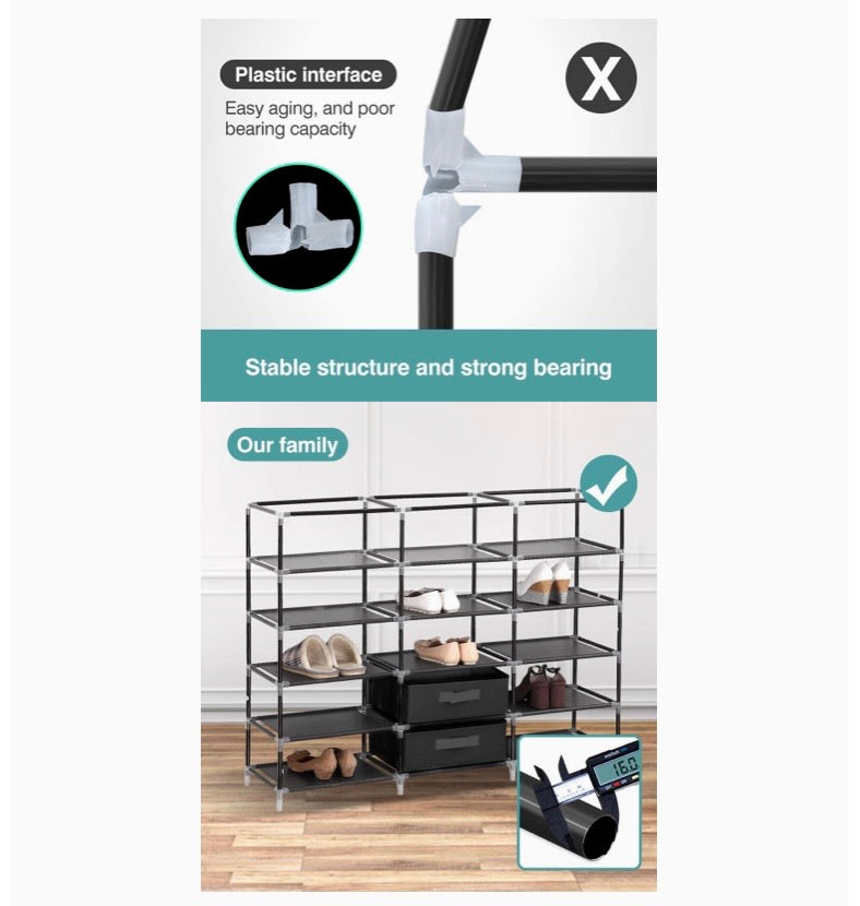 125 cm Covered DIY Shoe Rack with Bonus Storage Box – Black