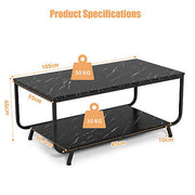 2-Tier Faux-Marble Coffee Table with Metal Frame