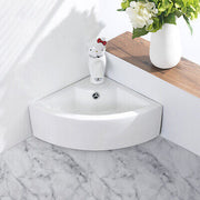 White Corner Ceramic Countertop Basin with Pop-Up Waste