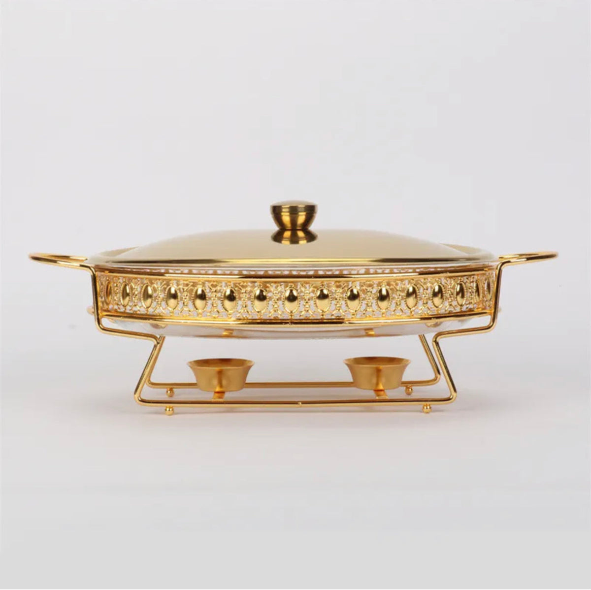 Food Warmer Buffet Alcohol Stove Luxury Golden Oval Hotel Wedding Chafing Dish