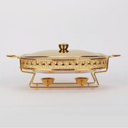 Food Warmer Buffet Alcohol Stove Luxury Golden Oval Hotel Wedding Chafing Dish