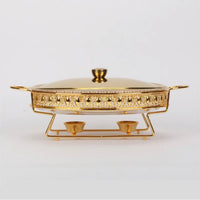 Food Warmer Buffet Alcohol Stove Luxury Golden Oval Hotel Wedding Chafing Dish