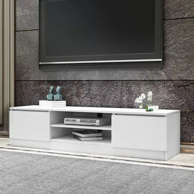 White TV Stand with 2 Doors & Storage