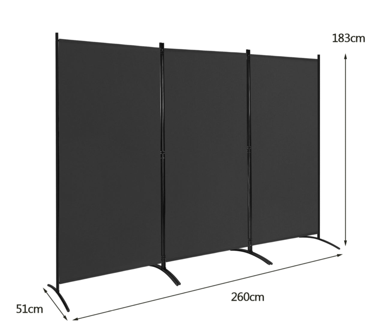 3-Panel Wood & Steel Folding Privacy Screen – 4 Colours