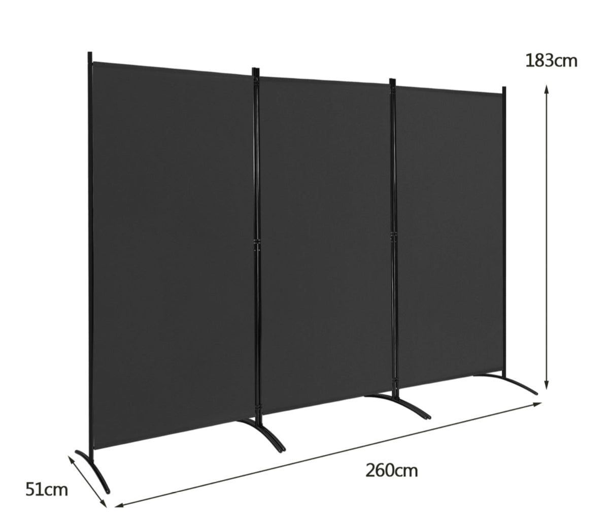 3-Panel Wood & Steel Folding Privacy Screen – 4 Colours
