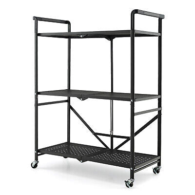 3-Tier Foldable Rolling Metal Storage Cart