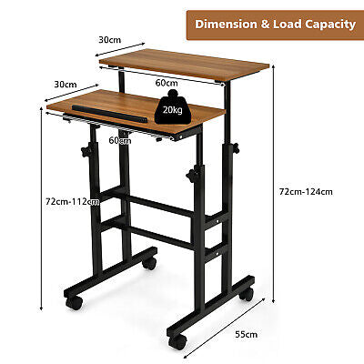 Mobile 2-Tier Adjustable Sit-Stand Laptop Desk