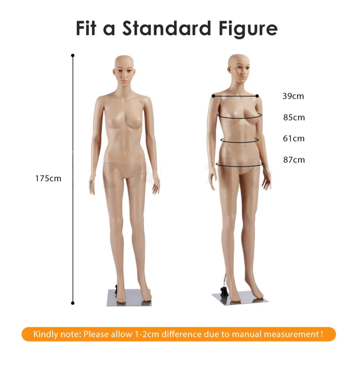 175cm Full-Body Female Display Mannequin with Metal Base