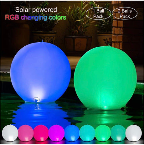 Solar Floating Pool Lights - 14-inch Fun Vibrant Changing Colors Balls - Inflatable Floatable Hangable Waterproof - Pool Garden Backyard Christmas Decorations - Pack of 2 Balls