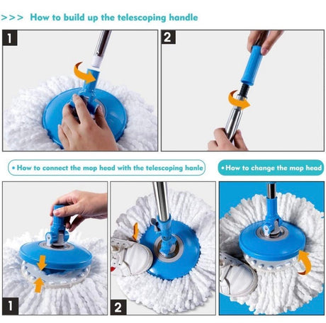 Magic Spin Mop and Bucket Set with 5 Pcs Refill Mop Pads 1Pcs Brush Head Foot Pedal Microfiber Mop