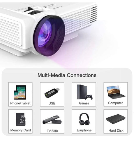Professional HI-04 1080P Supported 4Inch Mini Projector with 170" Display - 40,000 Hours LED Full HD Video Projector, Compatible with HDMI,USB,SD (Latest Upgrade)