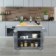 Grey Rolling Kitchen Island with Drawer, Cabinet & Side Racks