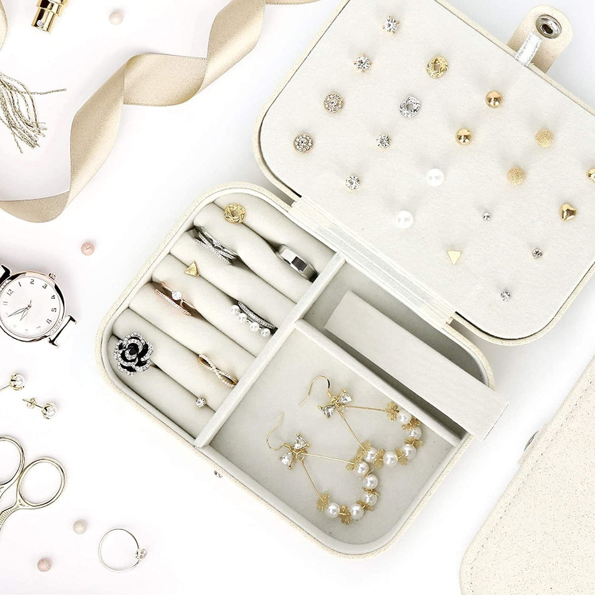 TERSELY Portable Jewellery Organiser – White or Pink