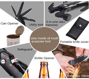 Black Stainless Steel Portable Multipurpose Pocket Size Tool with Anodized Aluminium Handle 7 Functions in 1 with Easy Carry Nylon Pouch for Outdoor Camping Household Car Emergency with Safe Locking