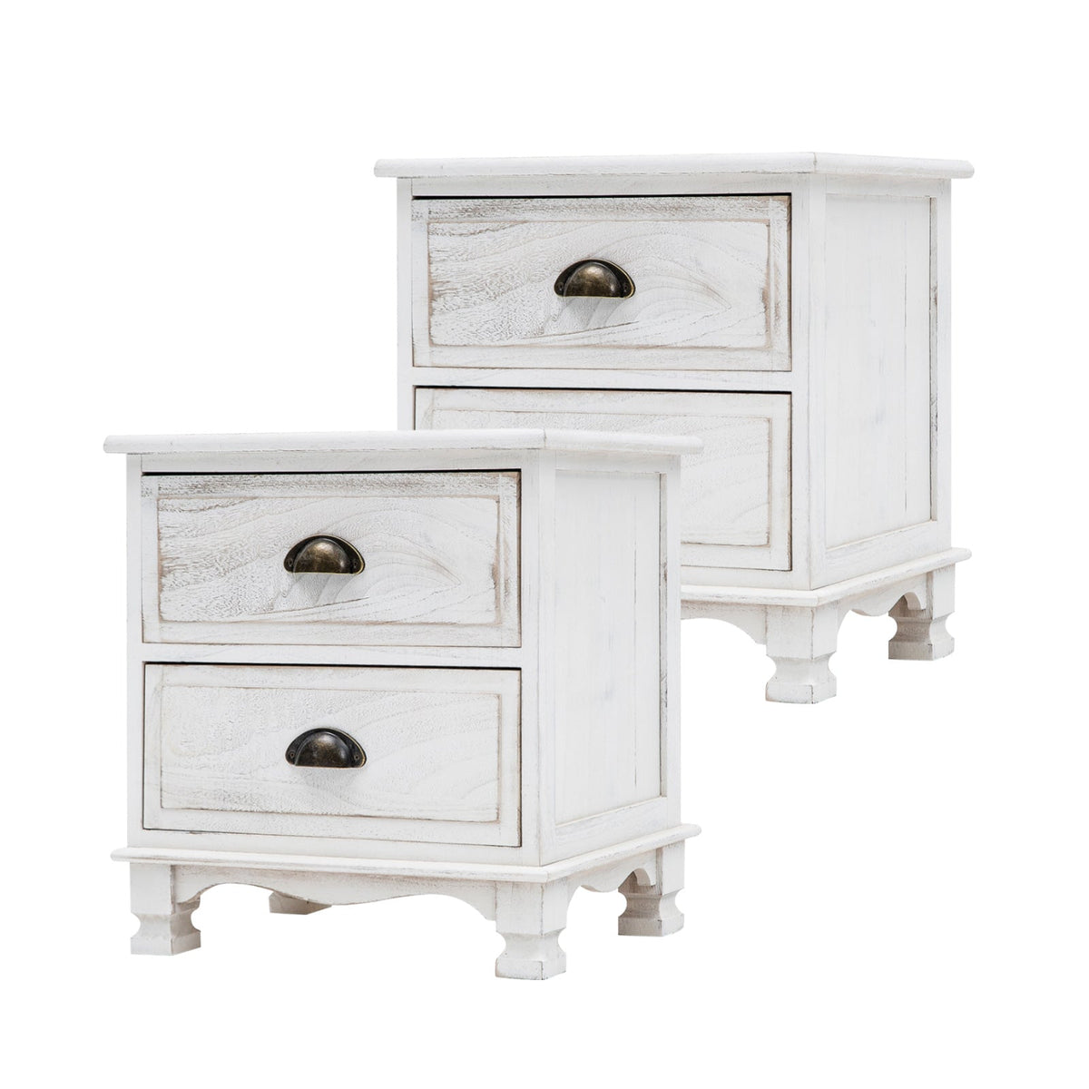 2x LaBella Bedside Table 2 Drawer Vintage Side Storage Cabinet Bedroom WHITE