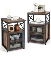 Industrial Wooden Bedside Tables – Set of 2
