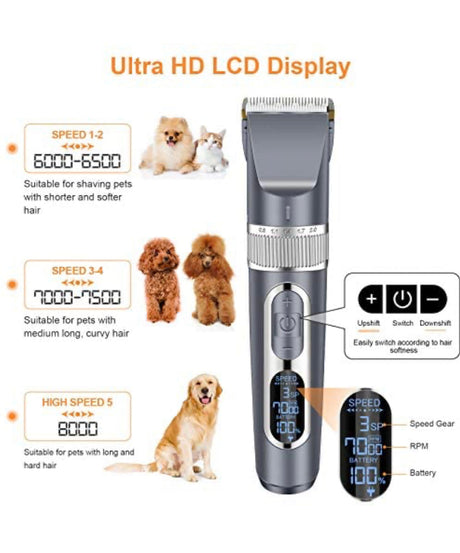 Dog Clippers 2 in 1, Cordless Pet Clippers with Small Trimmer Blade, Eocean 13 Pcs Pet Dog Grooming Kits with Detachable Blades, Dog Trimmer with Nail Tools, 5 Speeds