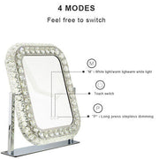Tabletop Stainless Steel LED Princess Crystal Vanity Mirror with 3 color Lights