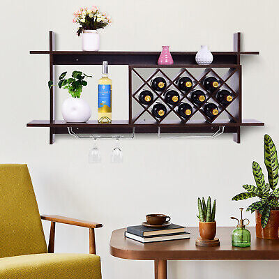 Wall-mounted Wine Rack Bottle Glass Holder Wine Storage Shelf Bar Home