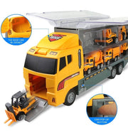 Coolplay 11 in 1 Die-cast Construction Vehicle Mini Engineering Truck Toy Set in Carrier Truck Play set for Boys, Mini Dumper, Bulldozers, Forklift, Tank Truck, Asphalt Car and Excavator for Kids