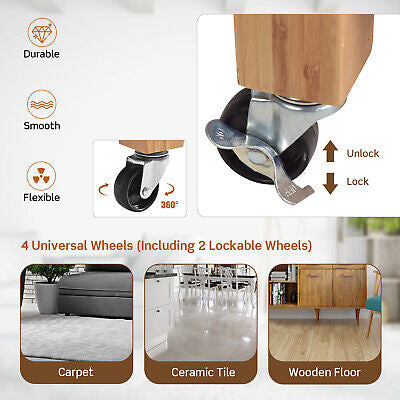Bamboo Rolling Kitchen Island with 2 Drawers
