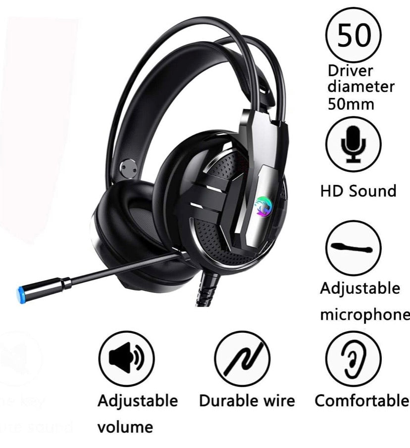 Proxima Direct Gaming Headset Headphone, headset with microphone&LED Light For Laptop Computer, PS4,Cellphone, 3.5mm Stereo Wired Over Ear Gaming Headset Comatible with PC/Laptop/Xbox 360/Xbox One