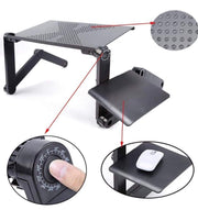 Portable Adjustable Laptop Stand, RAINBEAN Laptop Table for Bed Couch Lap Desk Cooling Stand Foldable Laptop Workstation Notebook Riser with Mouse Pad Side Ergonomic Computer Tray Reading Holder TV Bed Tray Standing Desk Aluminum Black