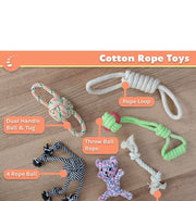 Puppy Dog Toys Gift Box - Pet Interactive Dog Rope Toy Starter Set - Tug Cotton Fetch Ball Rubber Training Puppies Play Grooming Glove Portable Travel Bowl