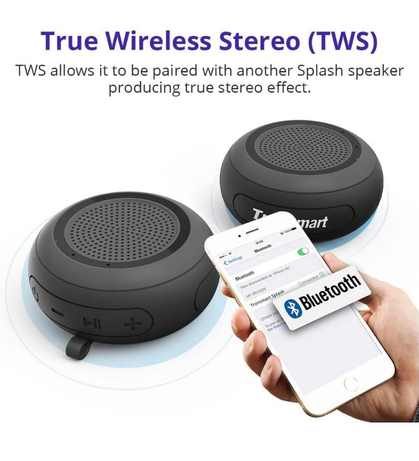 Bluetooth Speaker ,Tronsmart Element Splash 7W Deep Bass Round Shape True Wireless Stereo IP67 Waterproof Portable Bluetooth Speaker for iPhone iPad Samsung Android Phone and Home Travel Beach Shower