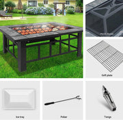 Grillz Outdoor Fire Pit Table with BBQ Grill & Ice Tray