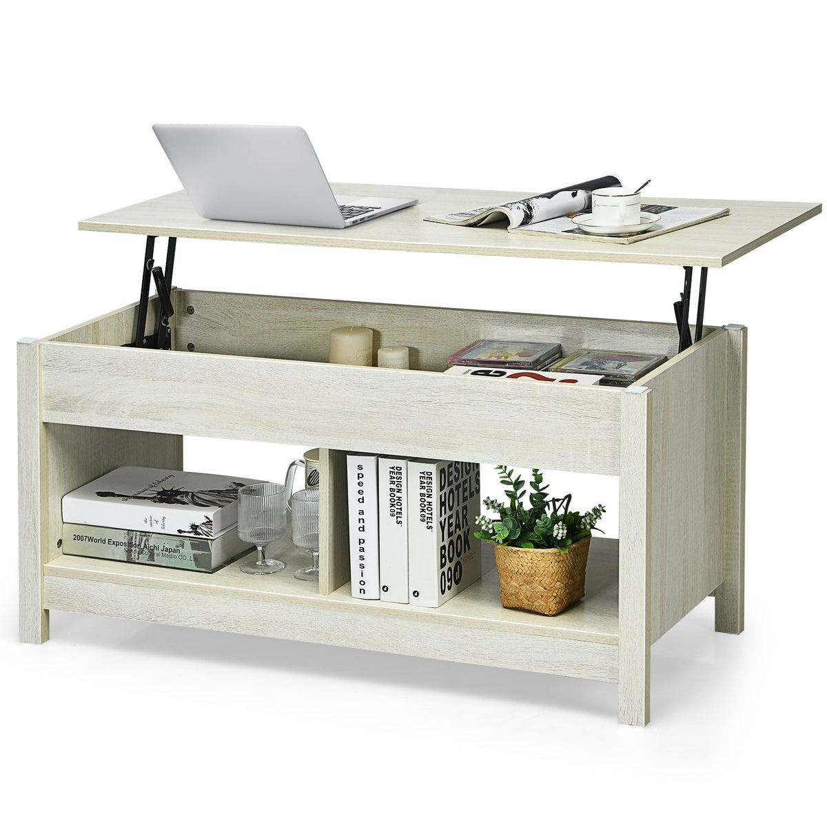 Lift-Top Coffee Table with Open & Hidden Storage