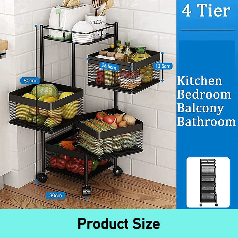4-Tier Rotating Kitchen Storage Trolley