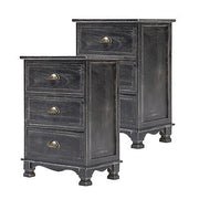 2x LaBella Bedside Table 3 Drawer Side Storage Cabinet Bedroom VINTAGE BLACK