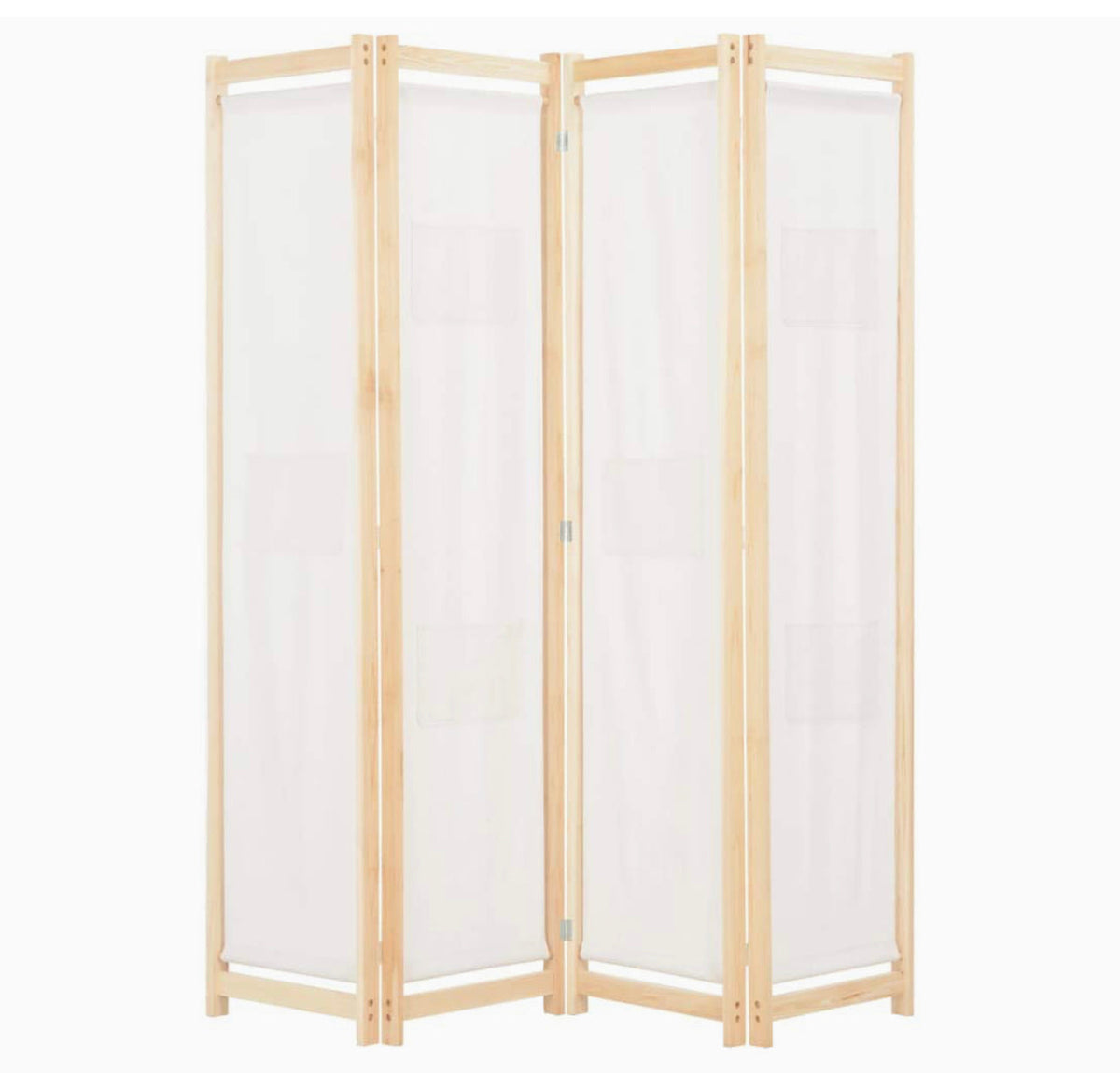 160 × 170 cm 4-Panel Cream Room Divider with 6 Storage Pockets