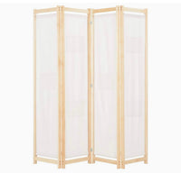 160 × 170 cm 4-Panel Cream Room Divider with 6 Storage Pockets